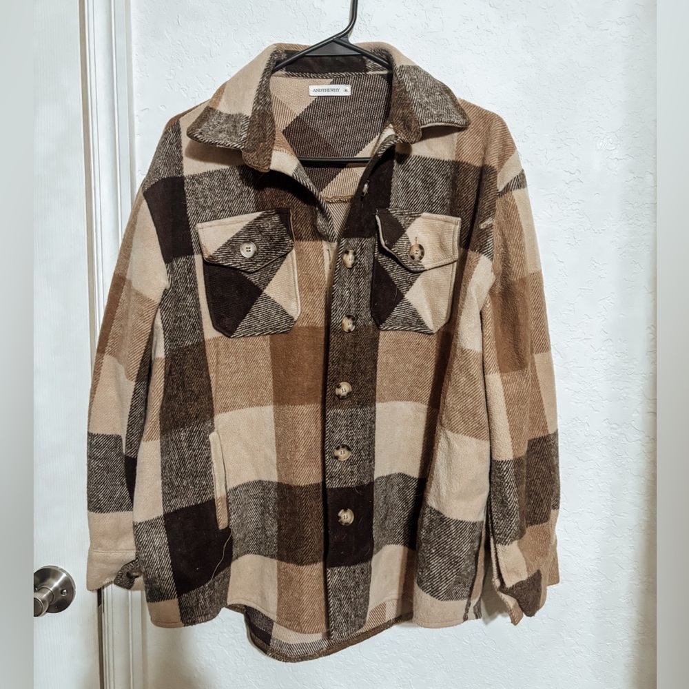 Beige & Brown Plaid Shacket
